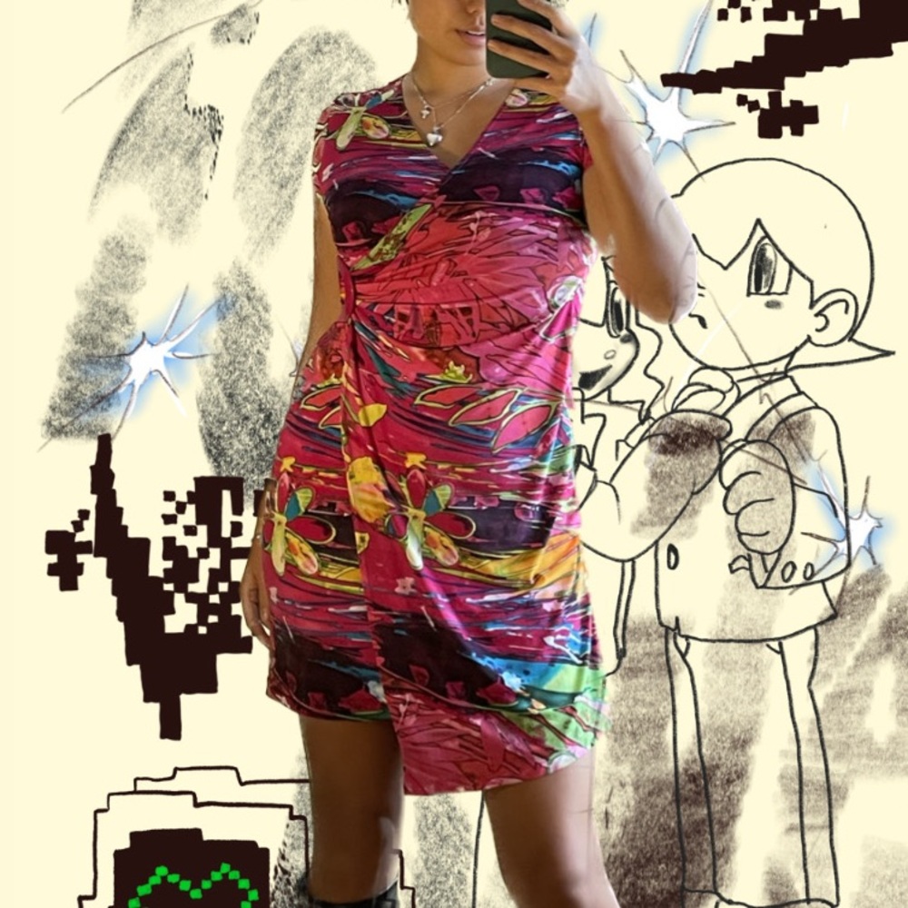 Bright fun 80s style printed dress!